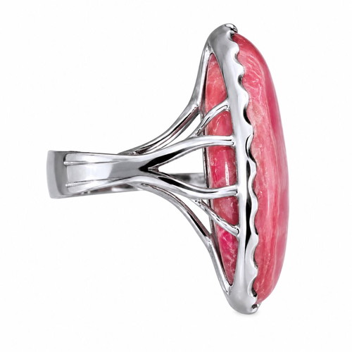Ring with rhodochrosite cabochon silver, like new, size 59