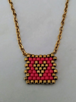 Steel heart necklace made to order with red and gold miyuki beads