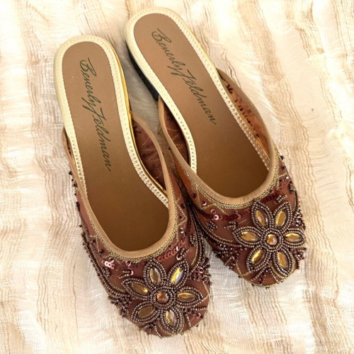 Beverly Feldman mules new, embroidered with sequins and beads