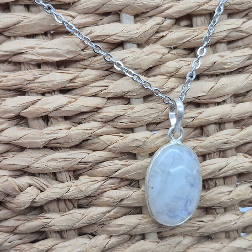 Moonstone Silver 925 Necklace Oval Pendant with Stainless Steel Chain new