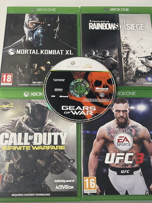 Xbox One and Xbox 360 games used, Mortal Kombat XL, UFC 3, Rainbow Six, COD, Gears of War