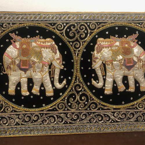Hand-Embroidered Burma Textile Art with Gold Thread from Thailand 85x135