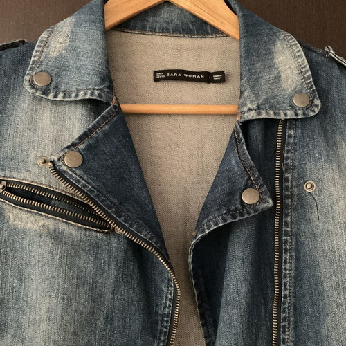 Zara Jean Jacket Woman Medium Like New Blue 3/4 Sleeve