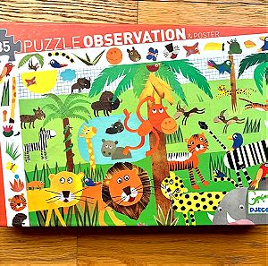 Djeco Puzzle Observation + Poster Jungle, παζλ παρατήρησης, 35 τμχ, 3+ ετών