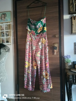 Jumpsuit new, colorful, size L with matching tied blouse