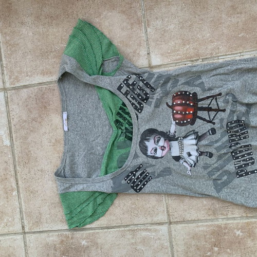 Devotion Y2K Gothic T-shirt used, gray and green, small-medium