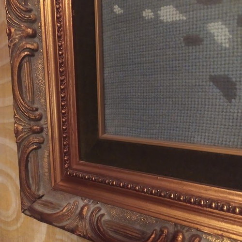Wall frame with handmade embroidery ballerina, like new, 63x52 cm