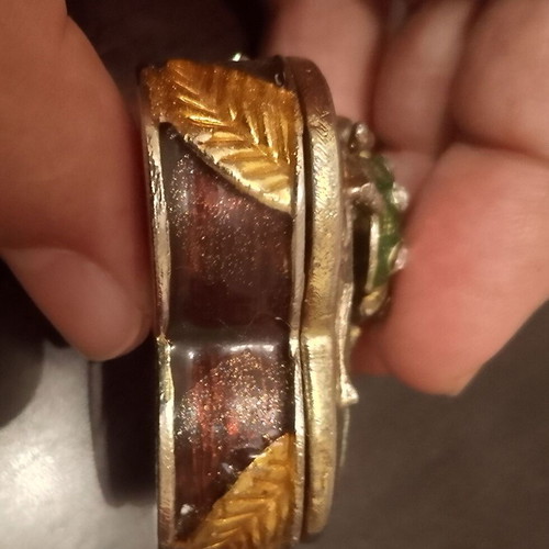 Heart jewelry box used, mini, ornate with leaf and beetle