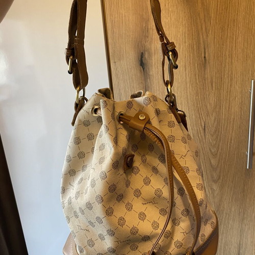 Thiros Monogram Bucket Bag like new, beige and camel crossbody