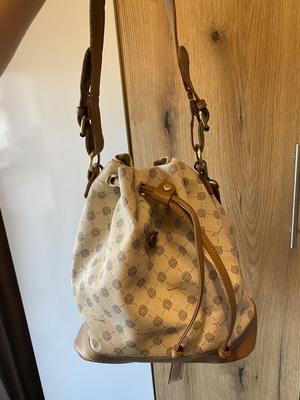Thiros Monogram Bucket Bag like new, beige and camel crossbody