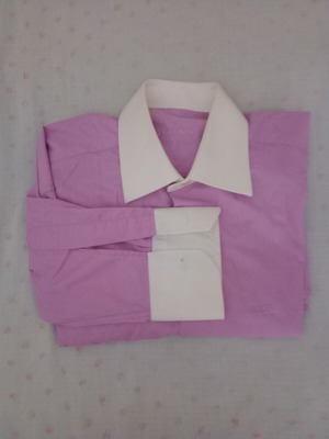 Hugo Boss pink shirt with white collar, size Large, used