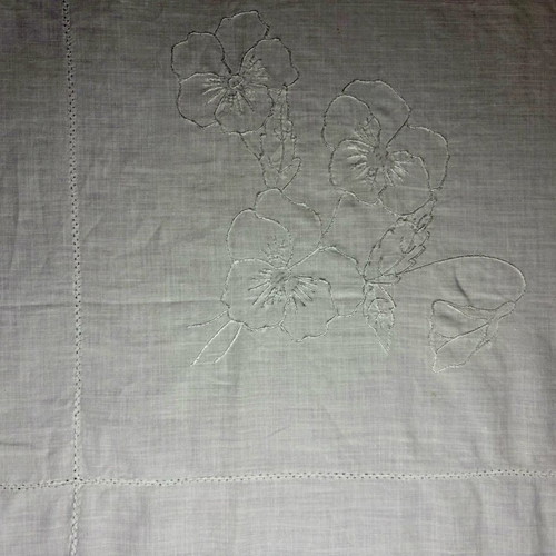 Linen handmade square doily with hand embroidery like new
