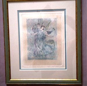 Αυθεντικός πίνακας έργο τέχνης χαρακτικό έγχρωμη χαλκογραφία του Αλέξανδρου Κορογιαννάκη σε κορνίζα