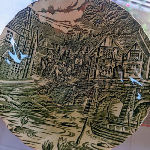 Alfred Meakin The Post House vintage green transferware bowl