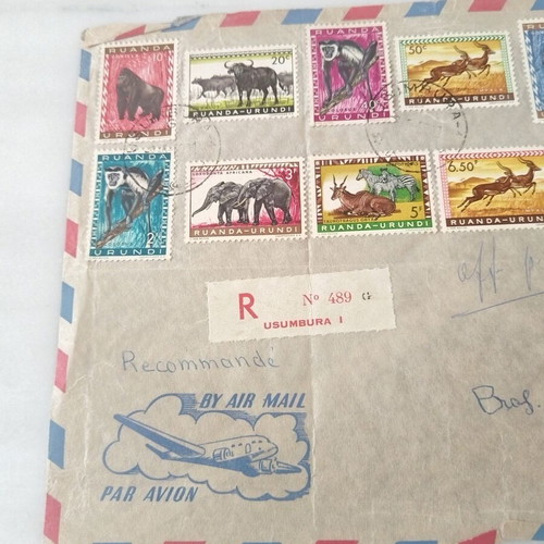 Postwar Airmail Envelope with Thematic Animal Stamps 1945 used