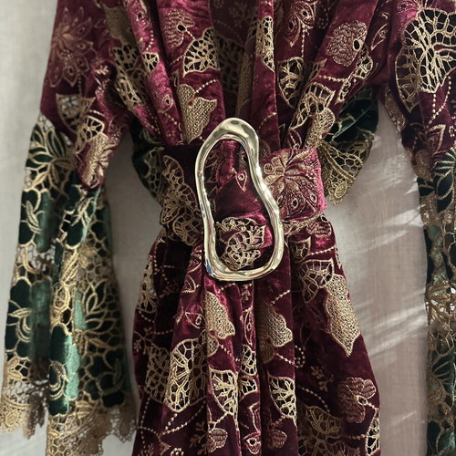 Nidodileda Velvet Crochet Kimono Blazer with Belt