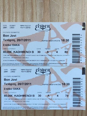 Bon Jovi Concert Tickets 20-7-2011 like new