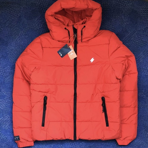 Superdry Hooded Sports Puffer Jacket new, men's M and L, bright red