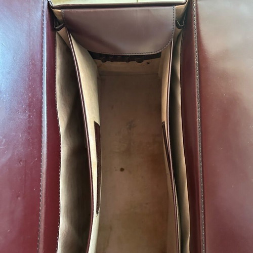 Vintage leather briefcase Infomecanica used, burgundy color