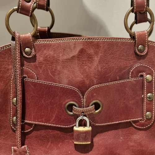 Leather handbag used, brown with large interior space
