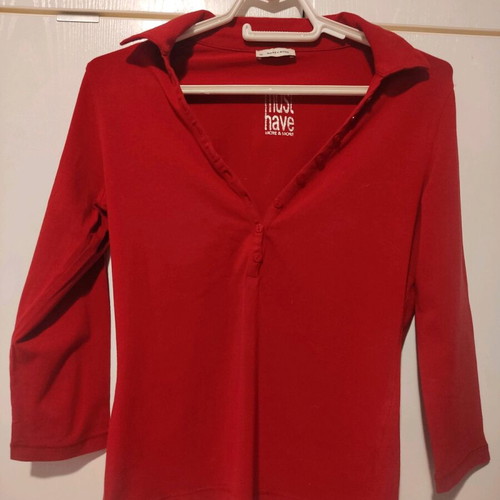 More red elastic blouse with long sleeves and deep neckline new