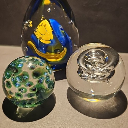 Set of 3 vintage glass paperweights