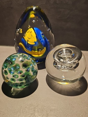 Set of 3 vintage glass paperweights