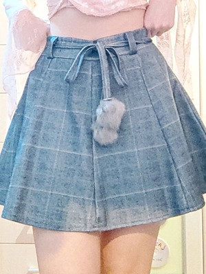 Skirt with pom poms and built-in shorts blue like new, one size