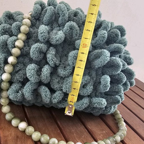 Puffy bag handmade handheld dark green with marble chain new