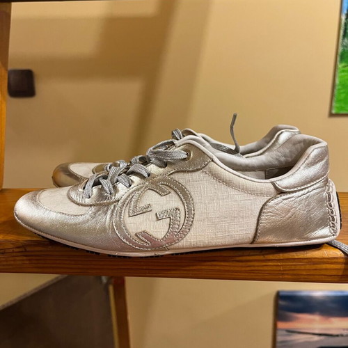 Gucci women's silver sports shoes like new, size 38.5