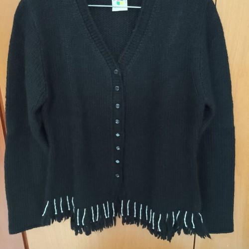 Black cardigan short with fringes like new, 50% wool 50% acrylic