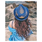 Straw Fedora Hat Painted Unisex New Blue