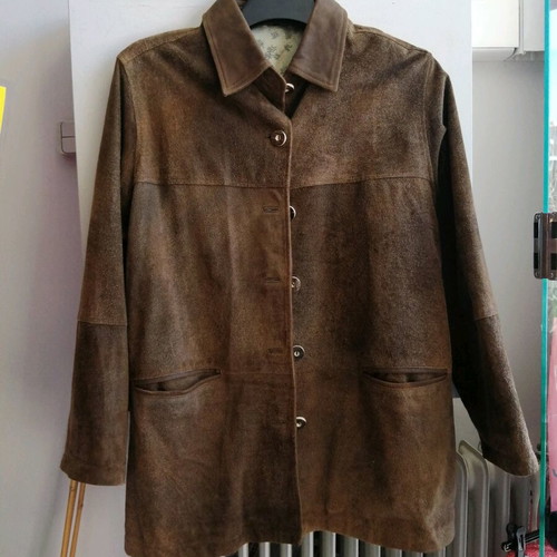 Genuine men's castor leather jacket used, brown, size L-XL