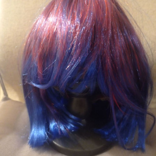Wig red to blue ombre, short bob new