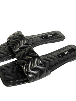 Μαύρα δερμάτινα σανδάλια καπιτονέ - 41 black real leather sandals