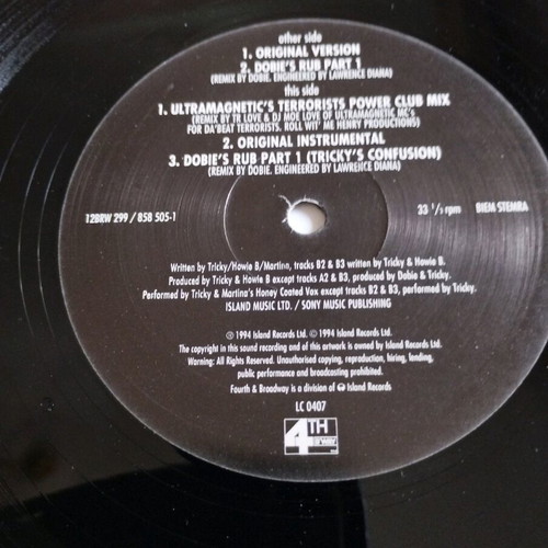 Tricky Ponderosa 12" single like new, electronic music