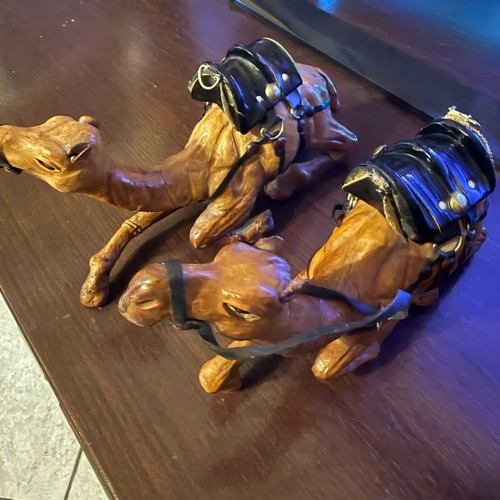 Vintage Handmade Leather Camels Set of 2 Used, Rare Ethnic Decoration
