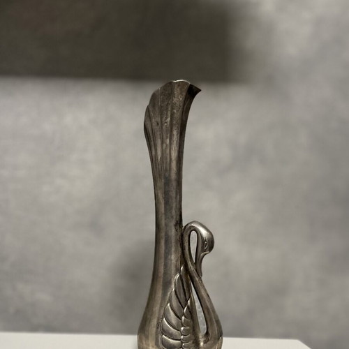 Vintage silver-plated metal mini swan vase