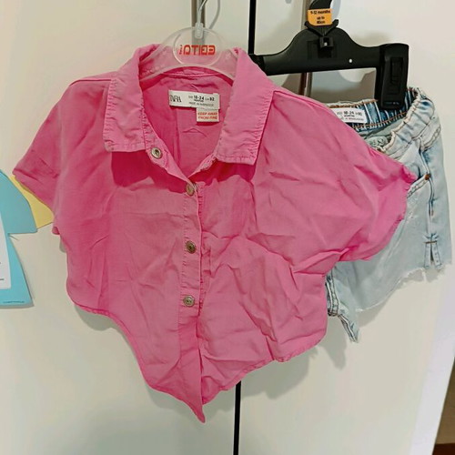 Zara denim shorts and shirt set 18-24 months like new