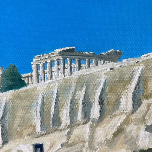 Oil painting used by Dimitris Kourtis featuring the columns of Olympieion