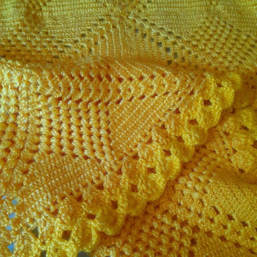 Vintage handmade knitted blanket yellow crocus new