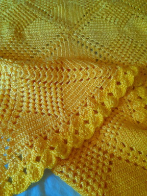 Vintage handmade knitted blanket yellow crocus new