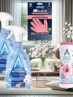 Astonish Cotton Fresh Fabric Refresher and Carpet Freshening Powder Pack with Minky Glove new