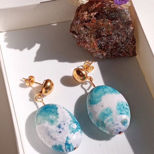 Earrings with Brazilian Agate and Steel, multicolor