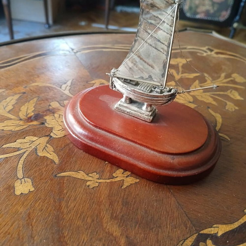 Silver decorative boat like new on wooden base 925