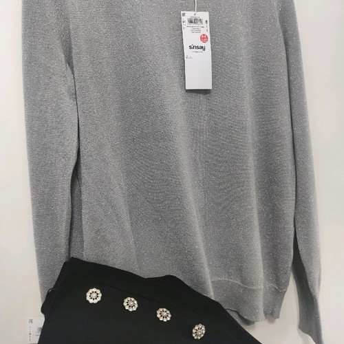 Silver thin long-sleeve blouse small new with tag