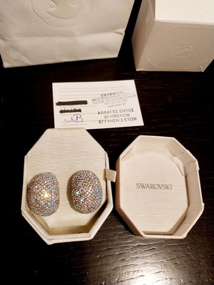 Swarovski οβάλ κλιπ σκουλαρίκια σαν καινούργια, πλήρες σετ με κρύσταλλα Aurora Borealis