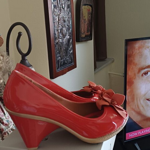 Geox red leather summer platform shoes used, size 40