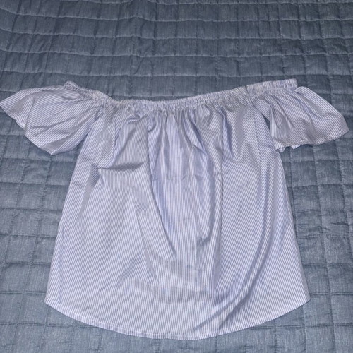 Coocu Off-Shoulder Striped Blouse One Size like new, blue and white