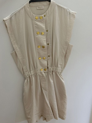 Regalinas one-piece shorts suit with gold buttons, new, beige